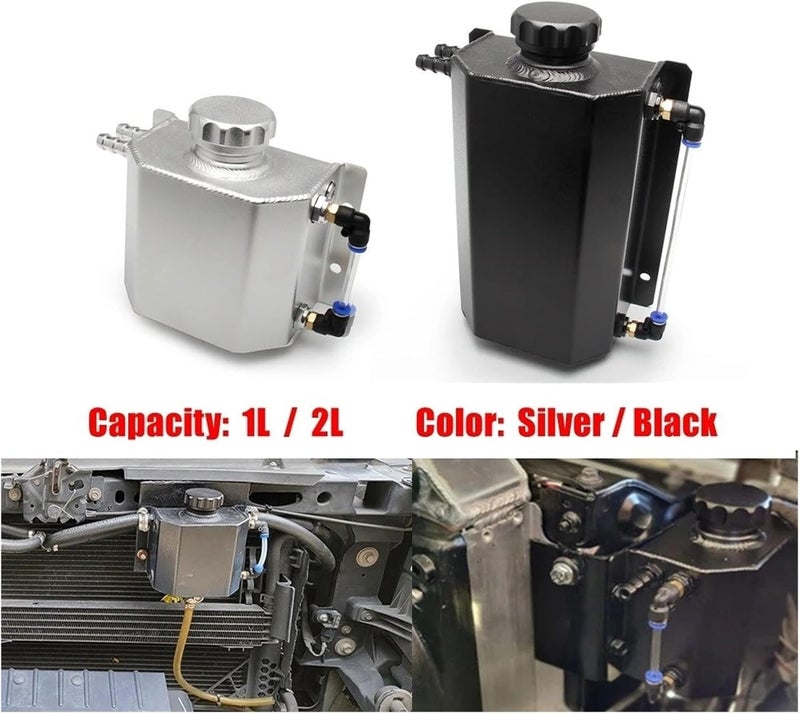 Coolant Tank Universal 1L/2L Aluminum Oil Catch Can Reservoir Tank Engine Coolant Radiator Overflow Oil Fuel Tank With Drain Plug Breather Coolant Expansion Tank - Image 2