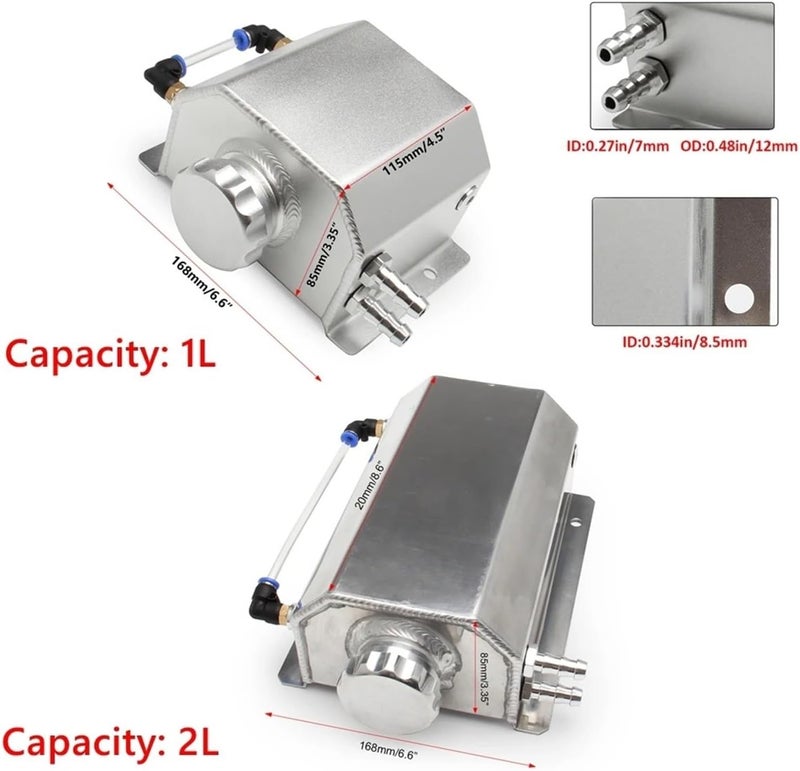 Coolant Tank Universal 1L/2L Aluminum Oil Catch Can Reservoir Tank Engine Coolant Radiator Overflow Oil Fuel Tank With Drain Plug Breather Coolant Expansion Tank - Image 3