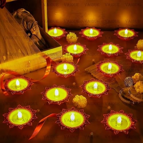 VIVUE 16 PCS Lotus Water Sensor Diya Lights Electric Flameless Smokeless, LED Diyas Eco-Friendly for Puja E-Diya Warm Ambient Lights Home Decor Diwali Festivals Decoration New Year - Image 2