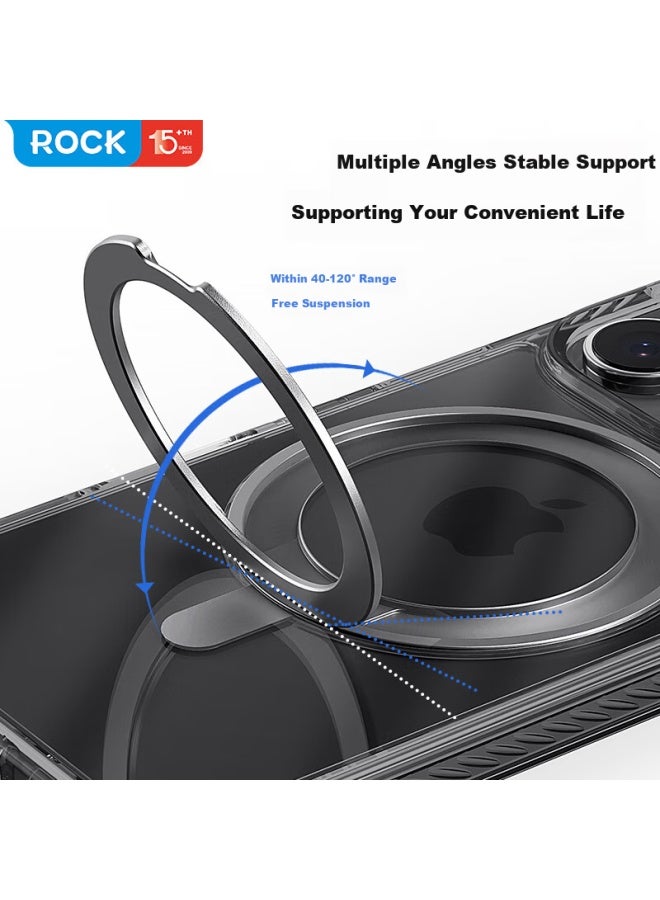 Rock Apple 16 Promax Phone Case Iphone 16 Promax Protective Cover Magsafe Magnetic Rotating Stand Anti-Drop Full Coverage Transparent Slim Minimalist Unisex Style - Image 2