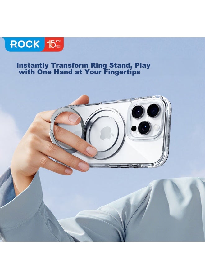 Rock Apple 16 Promax Phone Case Iphone 16 Promax Protective Cover Magsafe Magnetic Rotating Stand Anti-Drop Full Coverage Transparent Slim Minimalist Unisex Style - Image 5