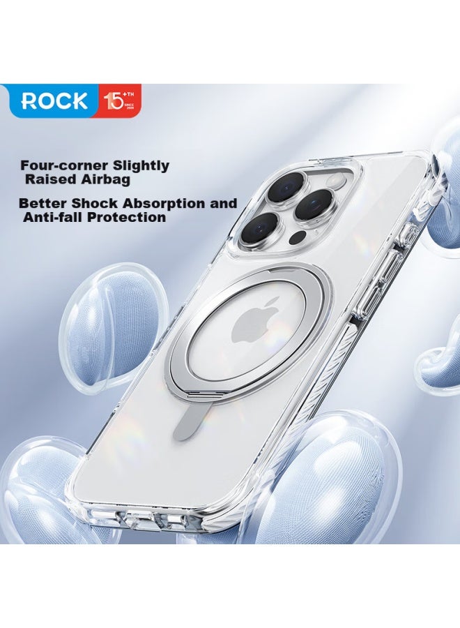 Rock Apple 16 Promax Phone Case Iphone 16 Promax Protective Cover Magsafe Magnetic Rotating Stand Anti-Drop Full Coverage Transparent Slim Minimalist Unisex Style - Image 4