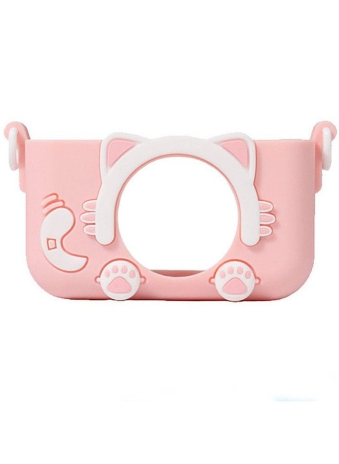 Children's Camera Cartoon Protective Case Small Camera Silicone Case Anti-fall With Lanyard Mini Photo Soft Rubber Case-Color:Pink (cat Camera Case) - Image 1