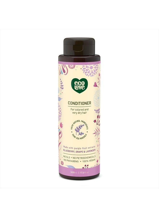 ecoLove Natural Conditioner for Dry Damaged Hair and Color Treated Hair - With Natural Lavender Extract - No SLS or Parabens - Vegan and Cruelty-Free, 17.6 oz. - Image 1