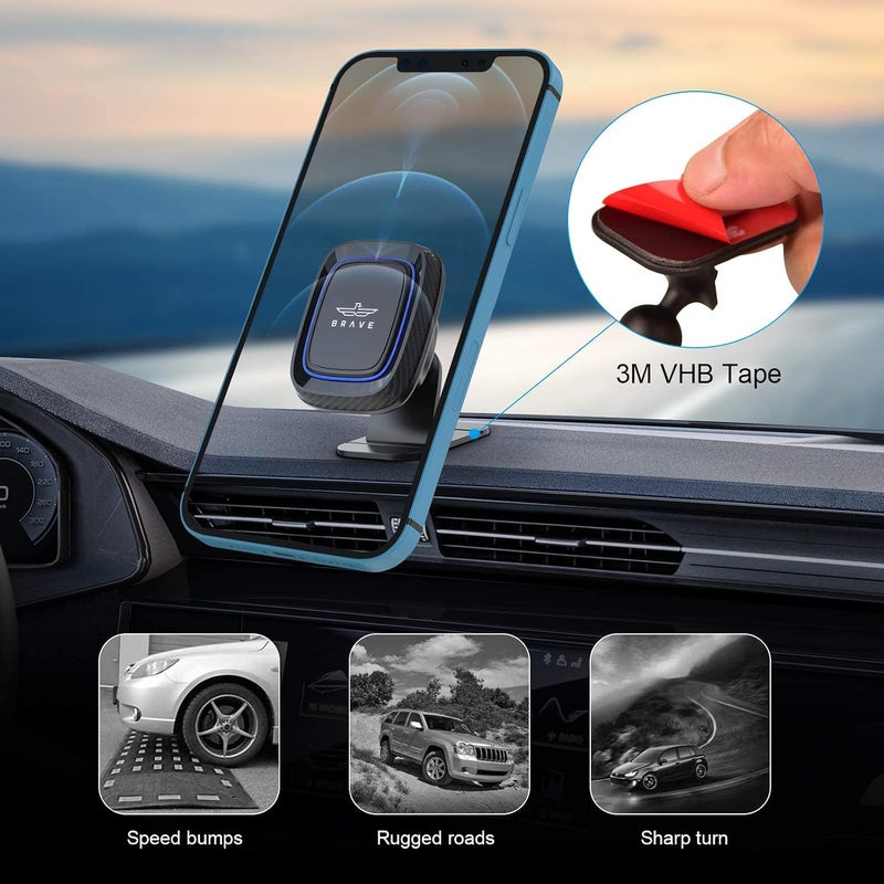 Brave 2-in-1 Car Phone Holder, Magnetic Car Phone Mount, Universal Car Air Vent & Dashboard cell Phone Holder with Extra Strong Adhesion to all Surfaces for iPhone 15 Pro Max, Samsung S24 Ultra, etc - Image 2