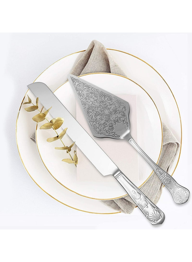 Set of 2 Rustic Wedding Cake Knife and Serving Set Wedding Cake Knife Serveing, Rustic Wedding Cake Knife Set for Parties Weddings Birthdays Anniversaries (Silver)  - Image 2