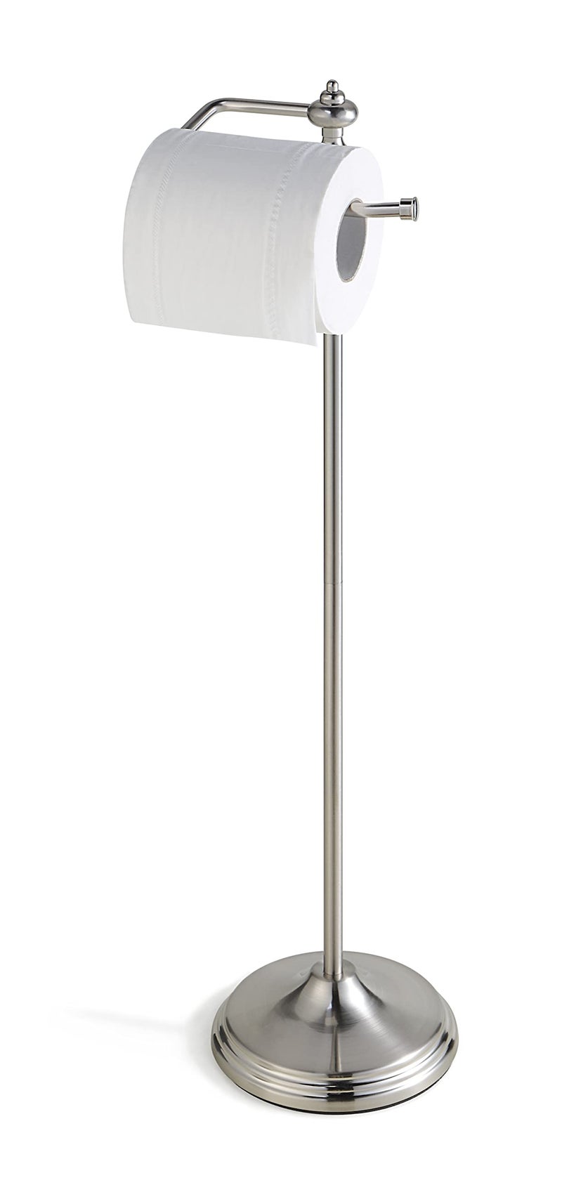 SunnyPoint Bathroom Free Standing Toilet Tissue Paper Roll Holder Stand with Reserve Function Satin Nickel