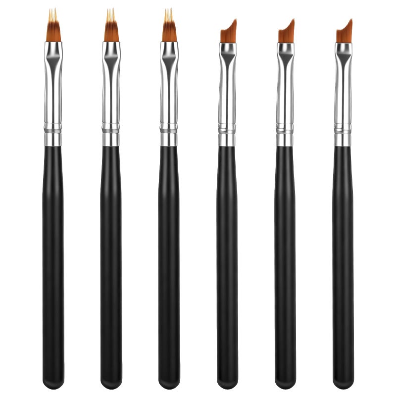 Zelphvt 6 PCS Oblique Head French Tip Nail Brushes Set Black Handle Nail French Tip Brush for UV Gel Acrylic Painting Drawing - Image 1