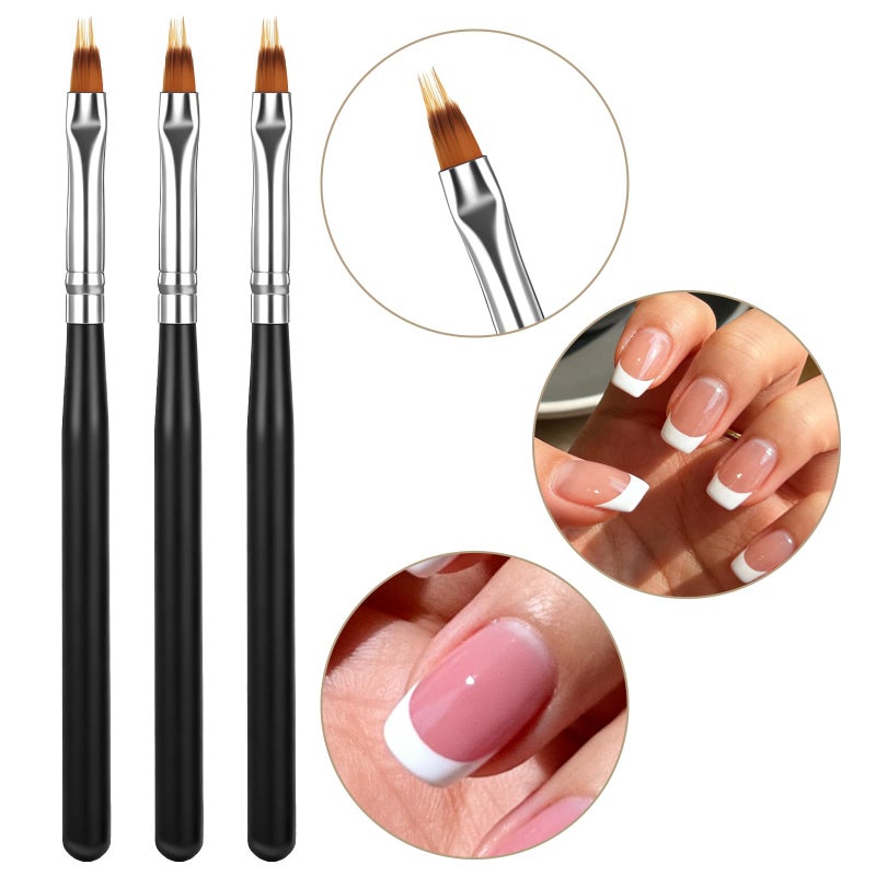 Zelphvt 6 PCS Oblique Head French Tip Nail Brushes Set Black Handle Nail French Tip Brush for UV Gel Acrylic Painting Drawing - Image 5