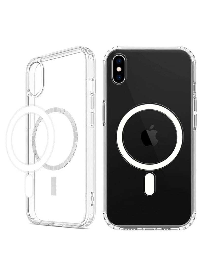 ATECH iPhone XS Max Clear Magnetic Cover | MagSafe Compatible | Hybrid Protective Crystal Clear Hard Back Case | Shockproof Silicone Frame | - Image 1