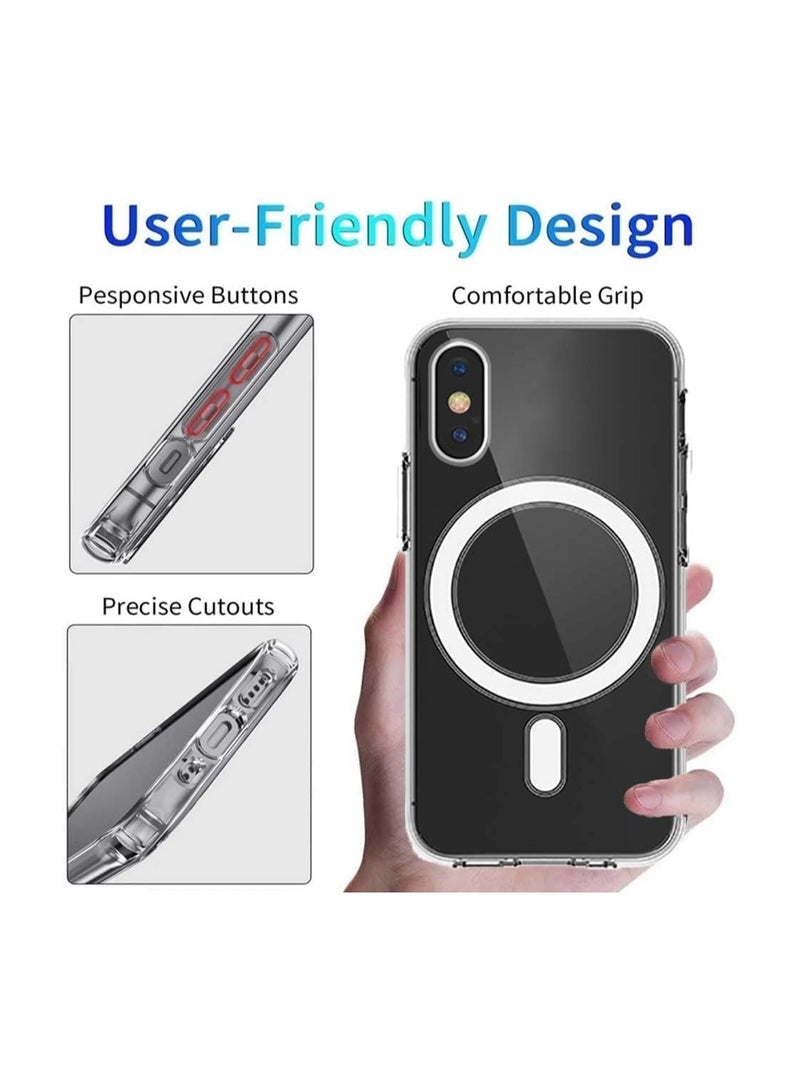 ATECH iPhone XS Max Clear Magnetic Cover | MagSafe Compatible | Hybrid Protective Crystal Clear Hard Back Case | Shockproof Silicone Frame | - Image 2