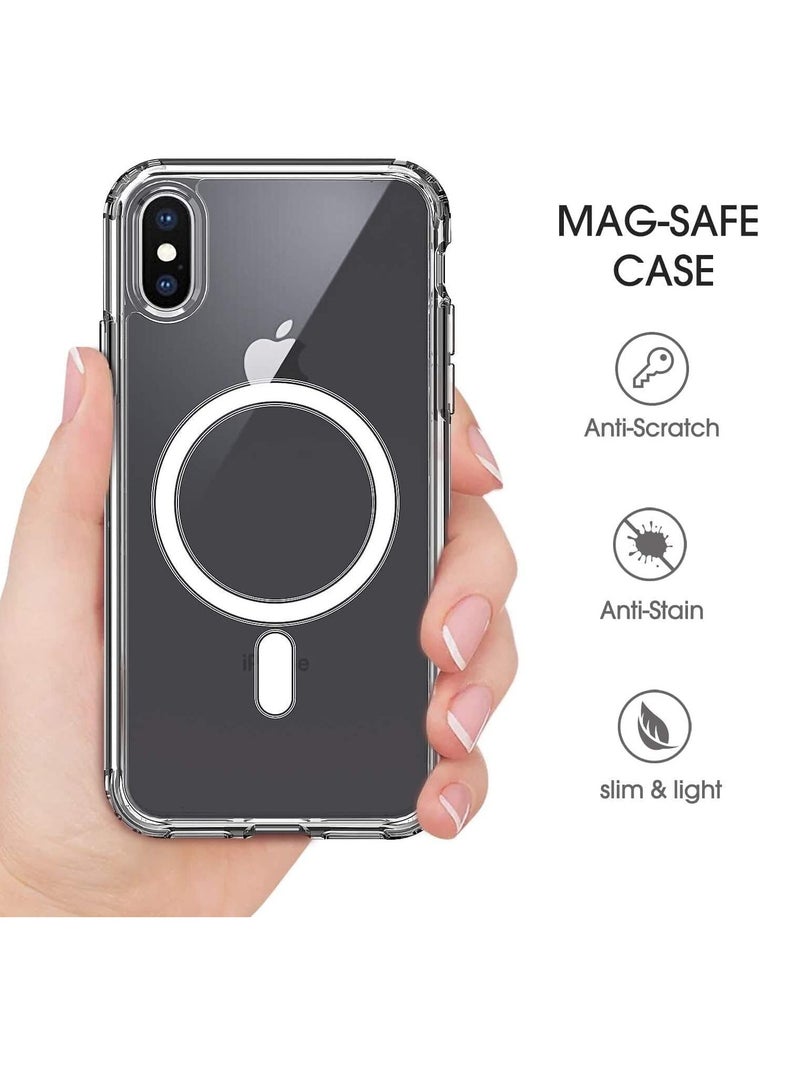 ATECH iPhone XS Max Clear Magnetic Cover | MagSafe Compatible | Hybrid Protective Crystal Clear Hard Back Case | Shockproof Silicone Frame | - Image 3