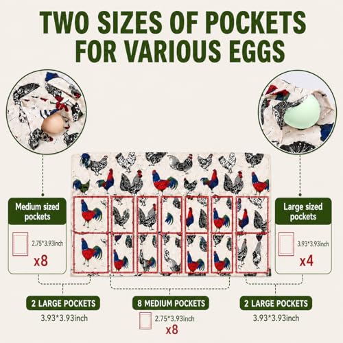 Hossmily 2 Pack Egg Apron Hossmily, Egg Collecting Apron for Chicken Duck Goose Eggs, Chicken Egg Apron for Housewife Farmhouse Kitchen Restaurant Parent-Child Activities, Adult 12 Pockets &Child 3 Pockets - Image 3
