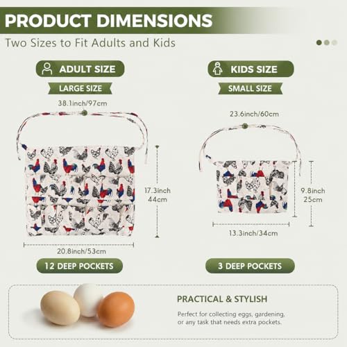 Hossmily 2 Pack Egg Apron Hossmily, Egg Collecting Apron for Chicken Duck Goose Eggs, Chicken Egg Apron for Housewife Farmhouse Kitchen Restaurant Parent-Child Activities, Adult 12 Pockets &Child 3 Pockets - Image 5