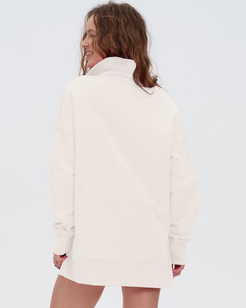 Locachy Womens Casual Oversized Sweatshirt Long Sleeve Button Henley Neck Pullover Tops Fashion Outfits Clothes White (XX-Large) - Image 4