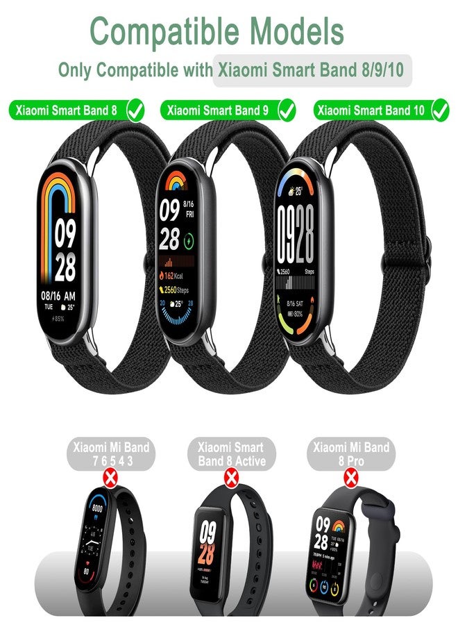 Meliya Elastic Bands Compatible with Xiaomi Smart Band 10/9/8 for Women Men, Adjustable Soft Stretch Nylon Sport Replacement Wristband for Xiaomi Mi Band 10/9 / 8 (Black+Navy Blue+Gray) - Image 2