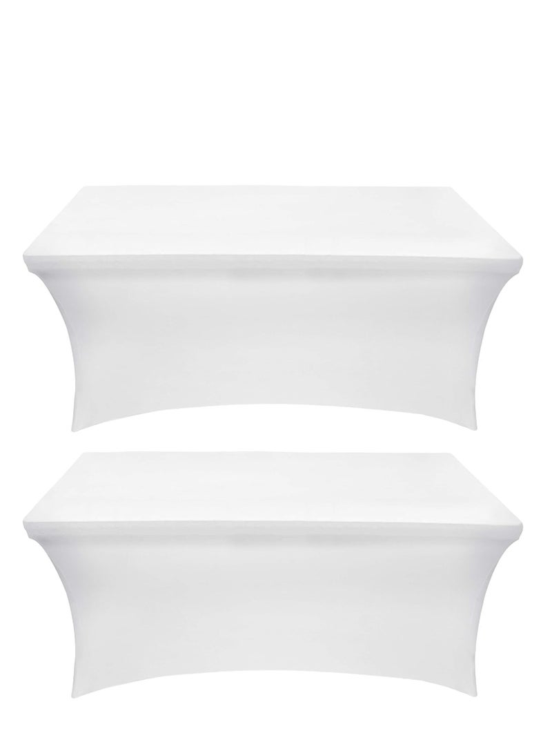 Premify Kitchen Spandex Table Cloth 2 Pack [6FT, White] Tight Universal Fitted, Washable and Wrinkle Resistant Stretch Rectangular Patio Table Cover for Event, Wedding, Banquet & Parties Tablecloth - Image 1