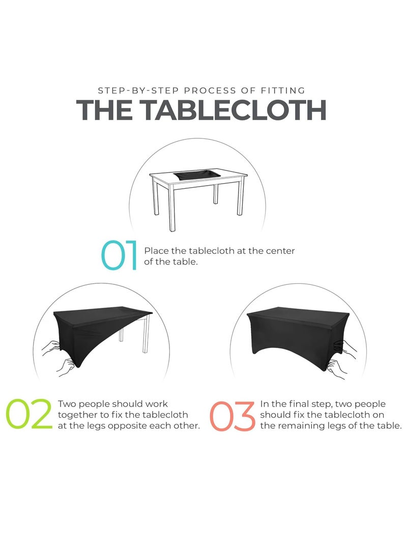 Premify Kitchen Spandex Table Cloth 2 Pack [6FT, White] Tight Universal Fitted, Washable and Wrinkle Resistant Stretch Rectangular Patio Table Cover for Event, Wedding, Banquet & Parties Tablecloth - Image 2