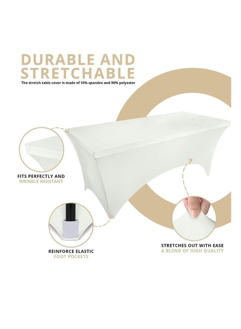 Premify Kitchen Spandex Table Cloth 2 Pack [6FT, White] Tight Universal Fitted, Washable and Wrinkle Resistant Stretch Rectangular Patio Table Cover for Event, Wedding, Banquet & Parties Tablecloth - Image 3