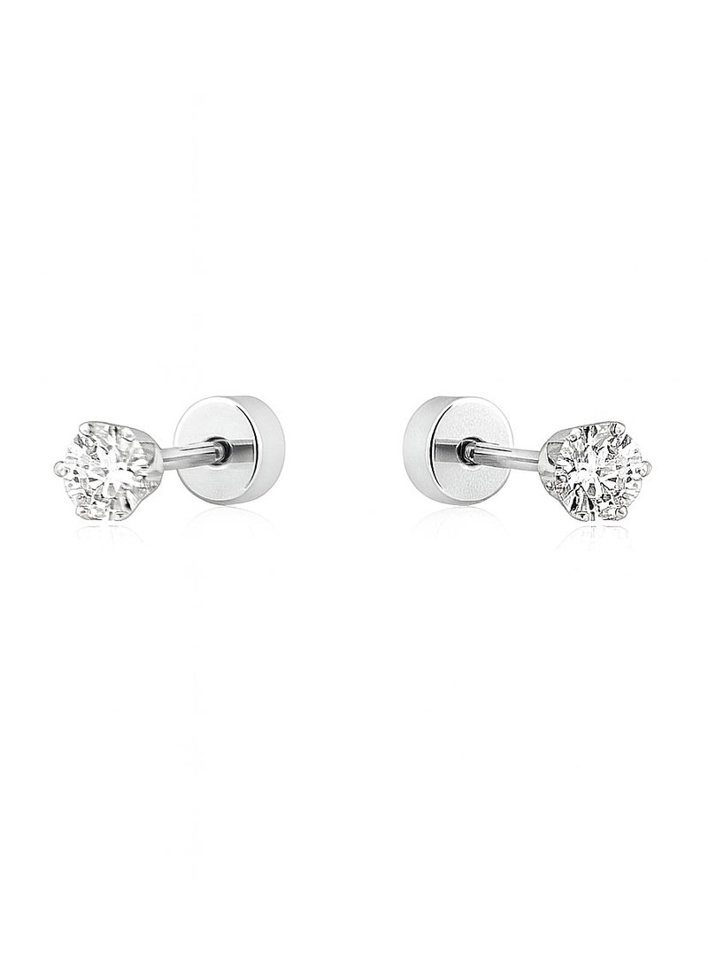 Earss Silver 4mm Cubic Zirconia Round Stud Earrings For Kids, Sterling Silver - Image 1