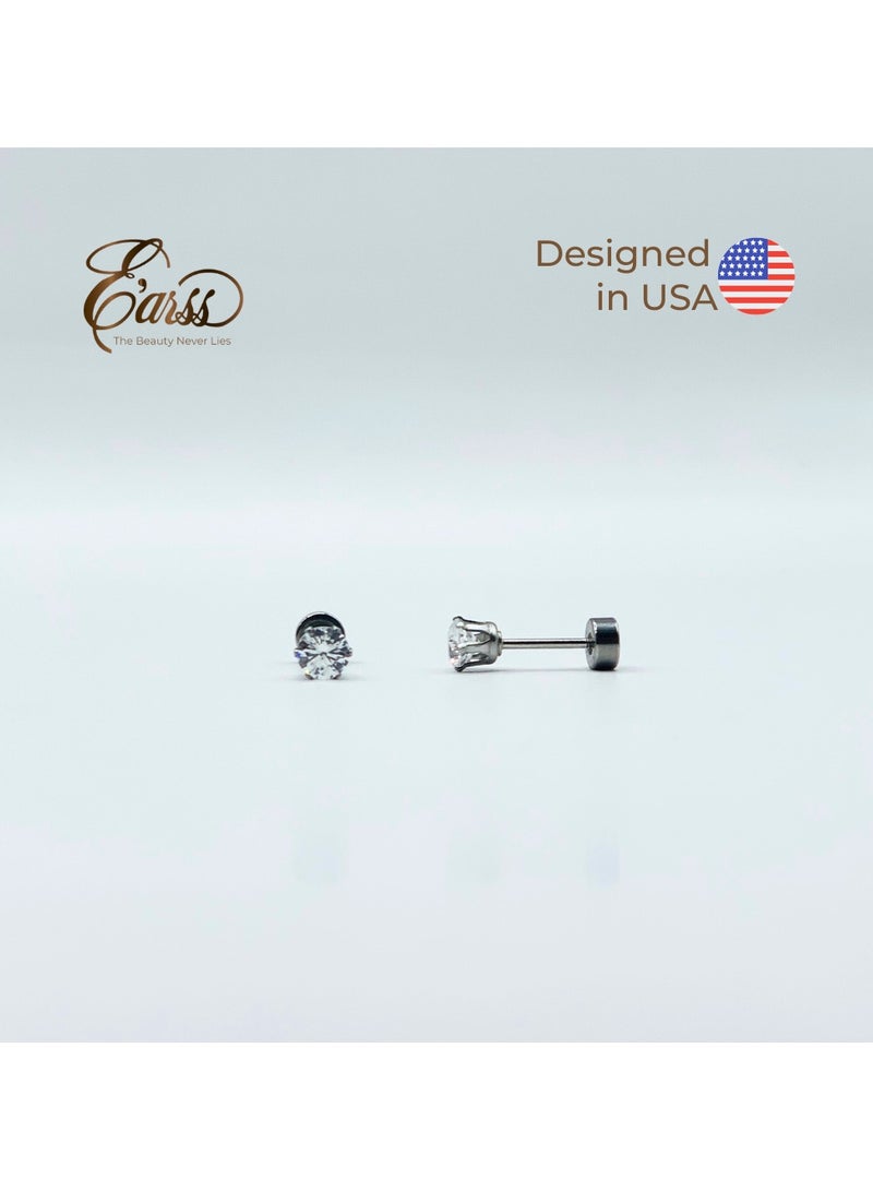 Earss Silver 4mm Cubic Zirconia Round Stud Earrings For Kids, Sterling Silver - Image 2