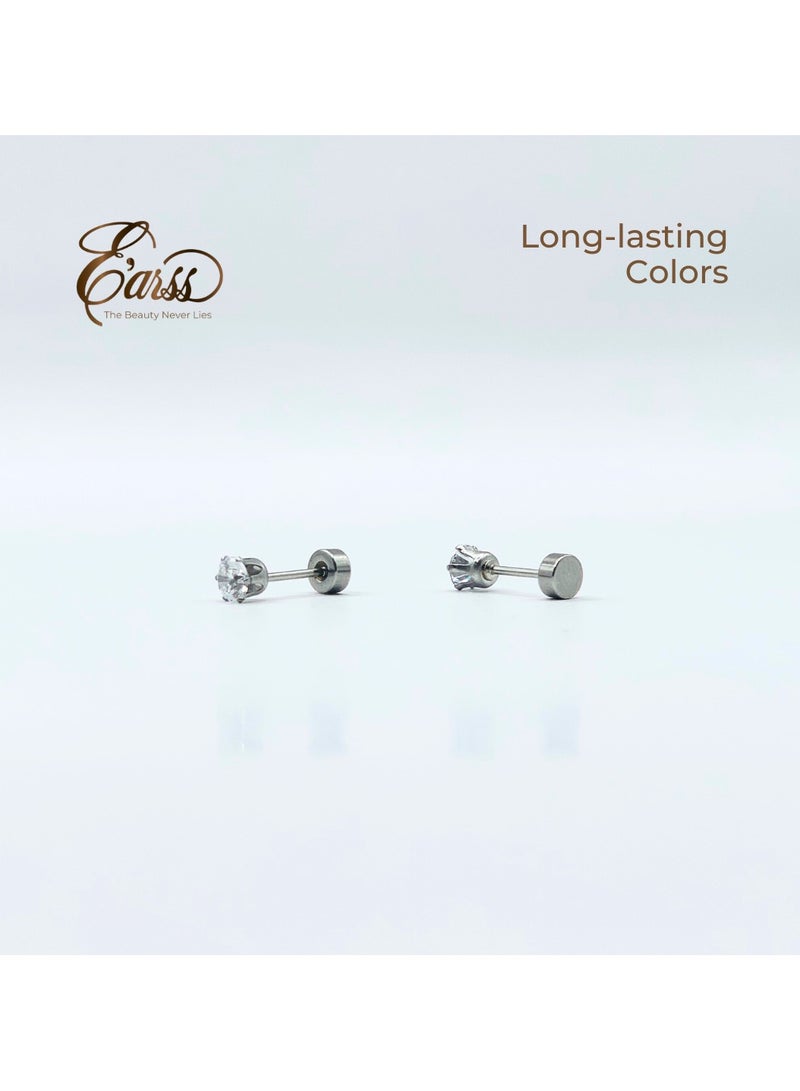 Earss Silver 4mm Cubic Zirconia Round Stud Earrings For Kids, Sterling Silver - Image 5