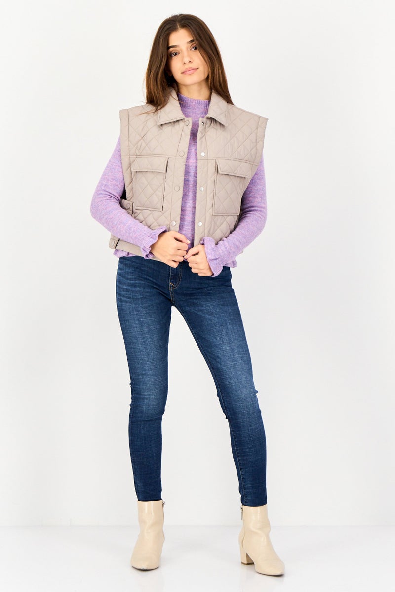 Andrew Marc Women Quilted Jacket Vest, Taupe - Image 3