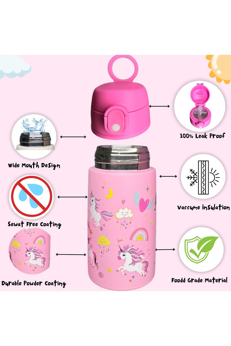 سبرينترز زجاجة ماء للأطفال بشكل يونيكورن – 400 مل ترمس ستانلس ستيل مع مصاصة – معزولة حرارياً، مانعة للتسرب، خالية من مادة BPA – زجاجة لطيفة قابلة لإعادة الاستخدام للمدرسة والسفر ووجبة الغداء - Image 3