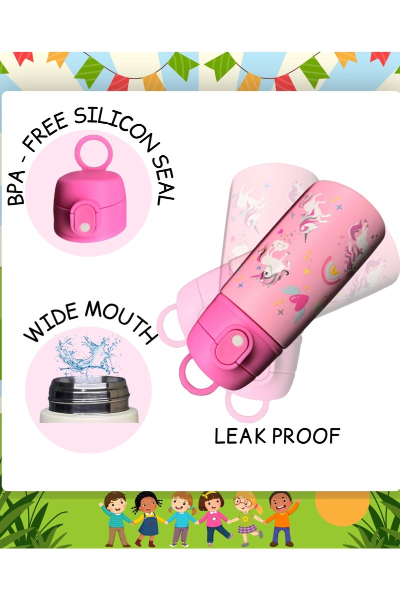 سبرينترز زجاجة ماء للأطفال بشكل يونيكورن – 400 مل ترمس ستانلس ستيل مع مصاصة – معزولة حرارياً، مانعة للتسرب، خالية من مادة BPA – زجاجة لطيفة قابلة لإعادة الاستخدام للمدرسة والسفر ووجبة الغداء - Image 4