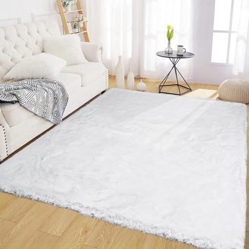Latepis White Fur Rug 5x7 Washable Shag Rug Fluffy Faux Rabbit Rugs for Living Room Bedroom Playroom Nursery Plush Throw Rugs Luxury Home Decor - Image 1