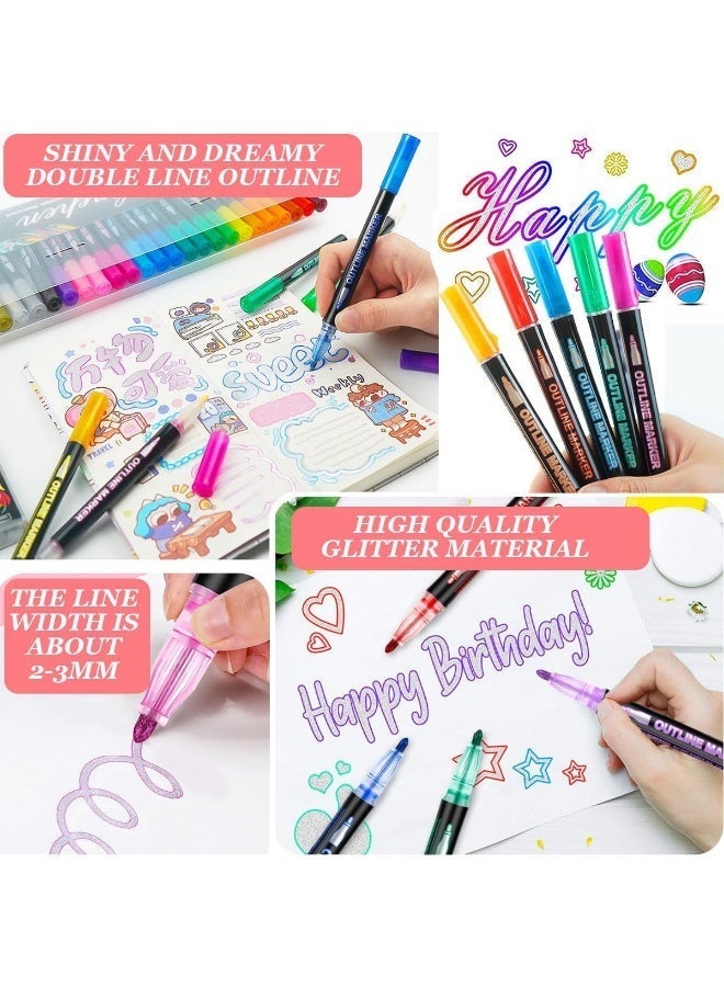 36-piece set of multicolour dual-line contour pens, suitable for students and artists for painting and creative work, usable on wood, canvas, stone, rock, and for DIY craft projects, making them an excellent gift for children - Image 4