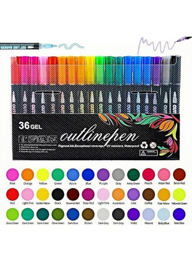 36-piece set of multicolour dual-line contour pens, suitable for students and artists for painting and creative work, usable on wood, canvas, stone, rock, and for DIY craft projects, making them an excellent gift for children - Image 3