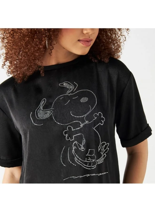 SP Characters Snoopy Dog Embellished Top with Short Sleeves