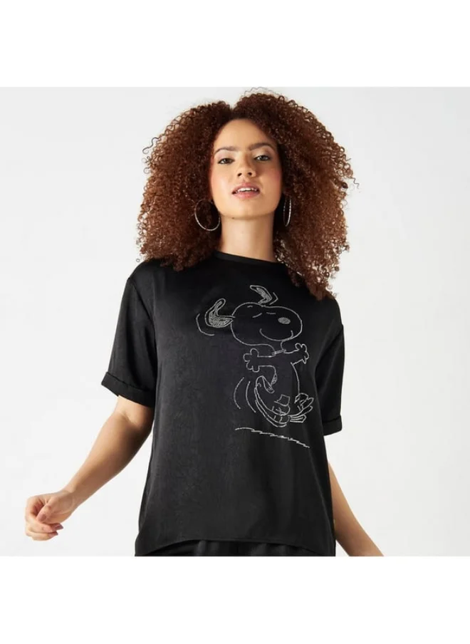 SP Characters Snoopy Dog Embellished Top with Short Sleeves