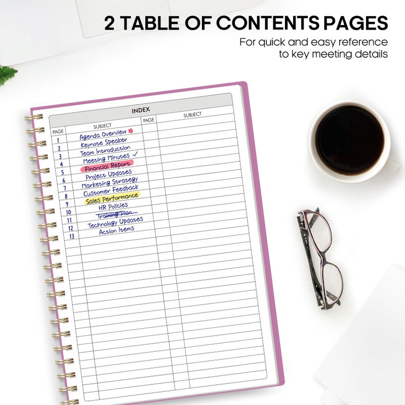 Taja Meeting Notebook for Work Organization - Work Planner Notebook with Action Items, Agenda Planner for Note Taking, 160 Pages (6.9" X 9.9") Project Organizer for Men & Women - Purple - Image 3