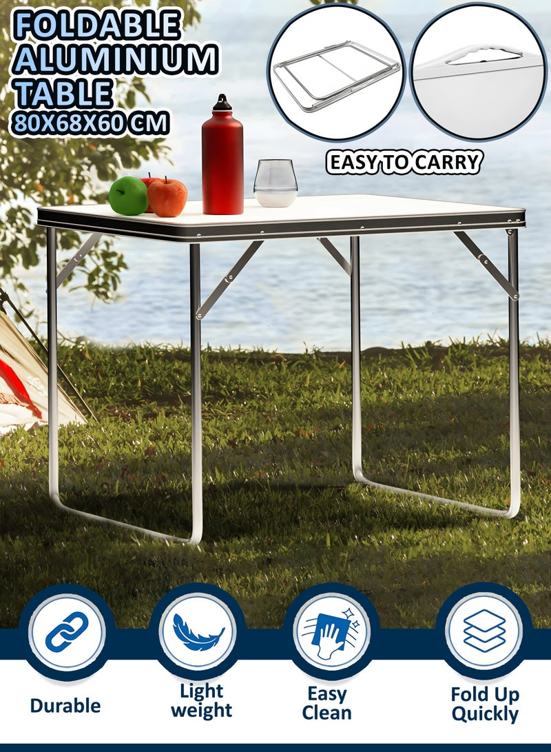 توشونكس طاولة تخييم من الألومنيوم للمشي لمسافات طويلة والنزهات والحفلات قابلة للطي مكتب محمول للاستخدام الداخلي والخارجي والحديقة وأدوات الشواء حامل الشواء مقاس 80 × 68 × 60 سم - Image 1
