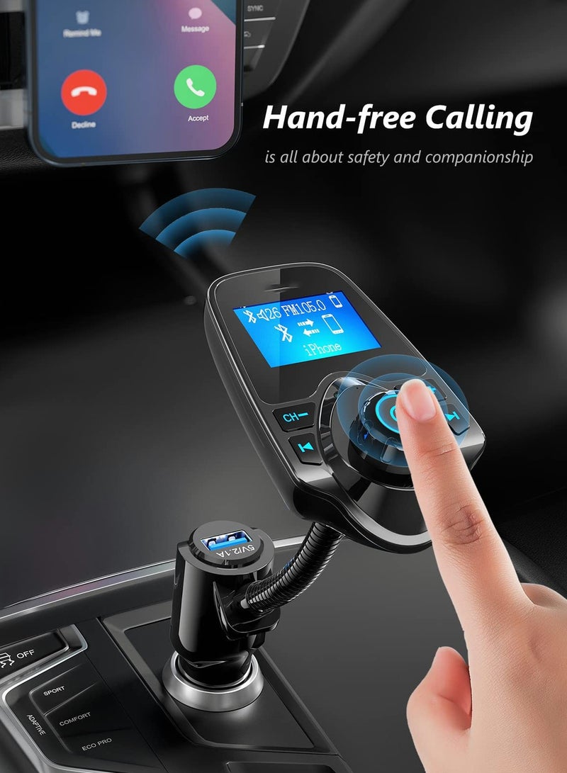 Barakah Wireless in-Car Bluetooth FM Transmitter Radio Adapter Car Kit W 1.44 Inch Display Supports TF/SD Card and USB Car Charger for All Smartphones Audio Players-KM18 - Image 4