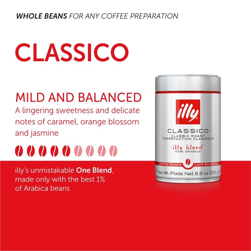 Illy Classico Whole Bean Coffee, Medium Roast, Classic Roast With Notes Of Caramel, Orange Blossom And Jasmine, 100% Arabica Coffee, No Preservatives, 8.8 Ounce Can (Pack Of 1) - Image 3