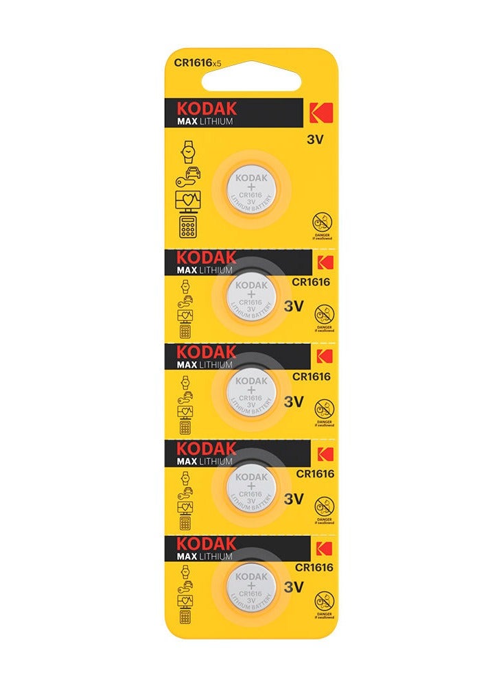كوداك 5-Pieces KODAK MAX CR1616 Lithium 3V Batteries - Image 1