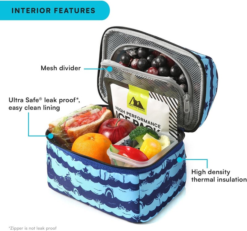 Arctic Zone Kids Lunch Bucket Combo with 210g Ice Pack and Sandwich Container, Deep Shark - Image 2