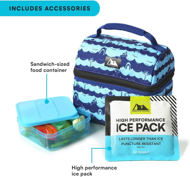 Arctic Zone Kids Lunch Bucket Combo with 210g Ice Pack and Sandwich Container, Deep Shark - Image 3