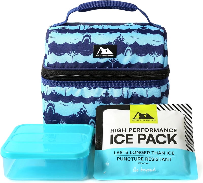 Arctic Zone Kids Lunch Bucket Combo with 210g Ice Pack and Sandwich Container, Deep Shark - Image 1