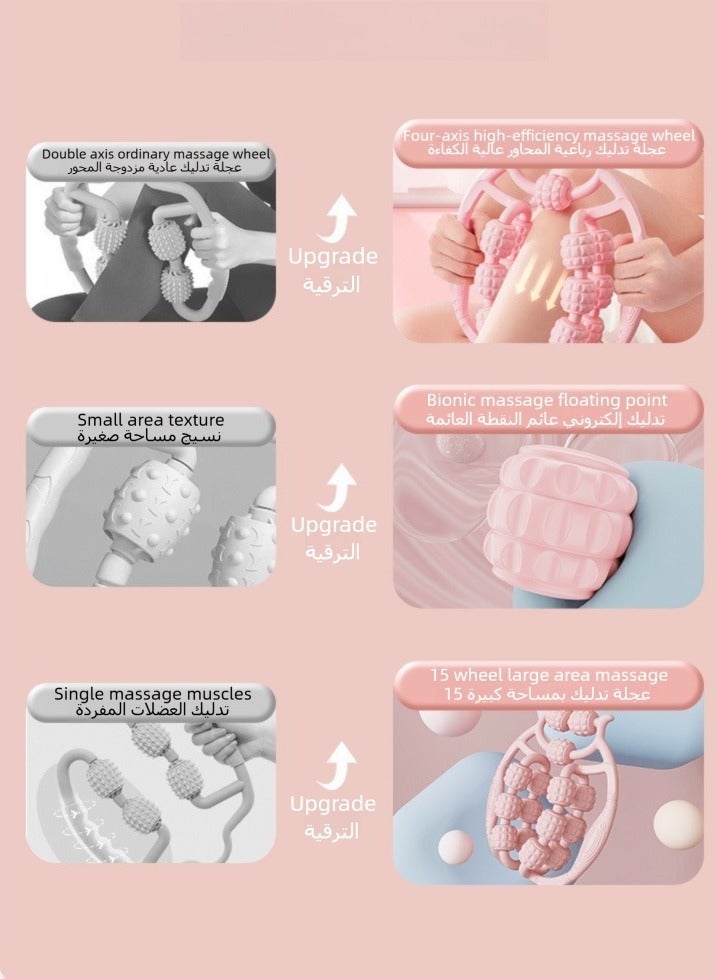 أداة تدليك يدوية للسيلوليت والعضلات بتصميم حلقة دوارة متعددة الوظائف للفصل لتجميل الساقين والرقبة والذراع والأرداف، وردي - Image 5