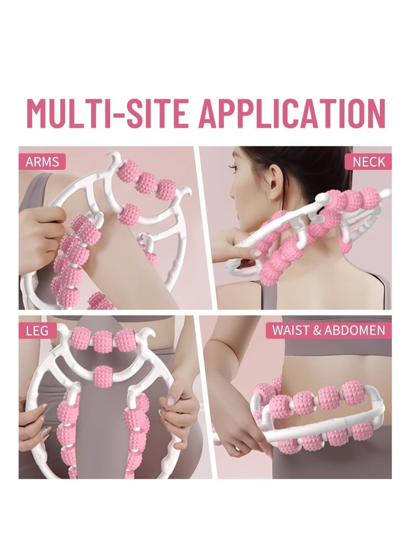 أداة تدليك يدوية للسيلوليت والعضلات بتصميم حلقة دوارة متعددة الوظائف للفصل لتجميل الساقين والرقبة والذراع والأرداف، وردي - Image 3