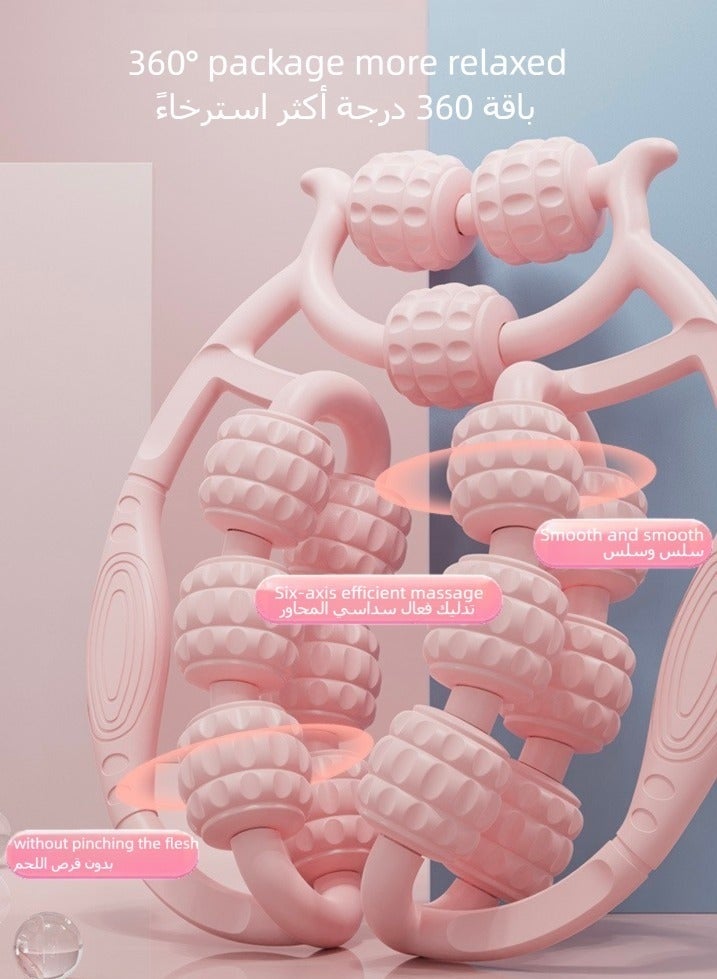 أداة تدليك يدوية للسيلوليت والعضلات بتصميم حلقة دوارة متعددة الوظائف للفصل لتجميل الساقين والرقبة والذراع والأرداف، وردي - Image 2