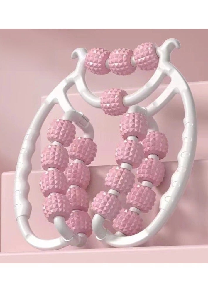 أداة تدليك يدوية للسيلوليت والعضلات بتصميم حلقة دوارة متعددة الوظائف للفصل لتجميل الساقين والرقبة والذراع والأرداف، وردي - Image 1