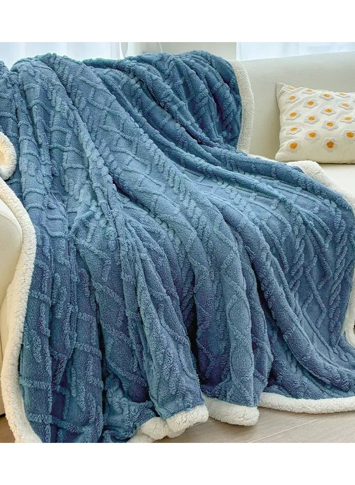 Duoduo home Tafu Plush reversable  Blanket ，Double-Layer Thickened Coral Fleece Blanket, Lamb Fleece Nap Blanket, Sofa Throw Blanket blue 200*230cm - Image 1