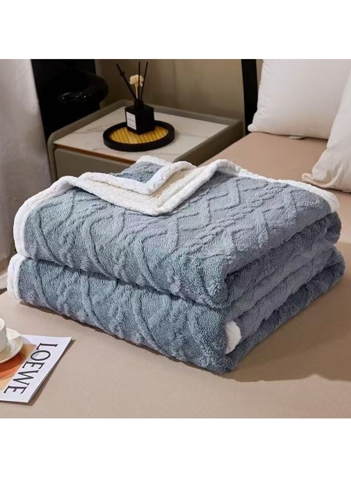 Duoduo home Tafu Plush reversable  Blanket ，Double-Layer Thickened Coral Fleece Blanket, Lamb Fleece Nap Blanket, Sofa Throw Blanket blue 200*230cm - Image 3