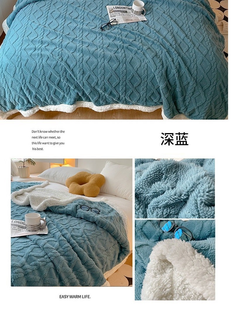 Duoduo home Tafu Plush reversable  Blanket ，Double-Layer Thickened Coral Fleece Blanket, Lamb Fleece Nap Blanket, Sofa Throw Blanket blue 200*230cm - Image 2