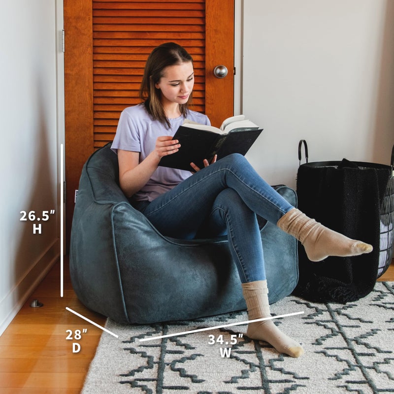 Big Joe Hug Bean Bag Chair, Basalt Blue, Vegan Suede, Kids and Teens, 3 feet - Image 2